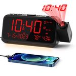 ROCAM Projection Clock for Bedroom, Digital Clock with 180° Projector on Ceiling Wall with 5-Level Dimmer, USB Ports, Dual Loud Alarm Clock with Weekend/Weekday Mode, Date, Temp, Night Light, Snooze