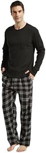 Amaxer Pijamas de Dos Piezas para Hombres Conjunto de Pijamas de Franela Ropa de Dormir Top de Manga Larga con Bolsillos Pantalones de Pijama con Cordón, Cuadros Negros y Grises L