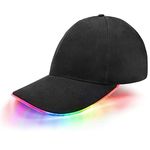 AUGEN Ultra Bright LED Hat Light Up Battery Powered Unisex Baseball Cap Easy to Adjust Fits Man Women, 3 Modes Glowing Hat Perfect for Party Hip-Hop Running Jogging (Black with Multicolour)