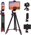 Tablet Tripod 53 inch iPad Tripod Aluminum Smartphone Tripod for iPhone iPad Pro Camera Mobile Phone Lightweight Travel Selfie Stand Tripod Black