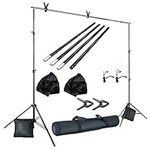 CanadianStudio 10ft Wide 10ft Tall Heavy Duty Adjustable Background Stand Backdrop Support kit + 3 Clamps, 2 Sandbags, 4 Muslin Strap Clips Carry Bag Portrait Product Video Photography (10ft x 10ft)