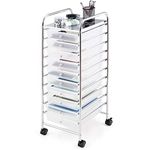 COSTWAY 10 Drawers Storage Trolley, Home Office Stationary Rolling Cart with 4 Wheels, Multipurpose Mobile Organiser Shelving Unit for Makeup Beauty Salon (Clear)