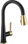 Kitchen Faucet with Pull Down Sprayer, Lava Odoro Matte Black and Brushed Gold Kitchen Sink Faucet, Black and Brass Faucet for Kitchen Sink with Magnetic Docking Spray Head and Deck Plate, KF321-GB