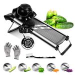 Myiosus Mandoline Vegetable Slicer, Stainless Steel Mandoline Slicer Professional, Adjustable Kitchen Mandolines Julienne Cutter with Safety Gloves and Cleaning Brush