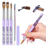 SAVILAND Kolinsky Acrylic Nail Brush Set: Size 6,10,14 Professional Nail Brushes with Cleaner Tool Purple Quicksand Metal Handle for Acrylic Powder Nail Extensions & 3D Carving Salon DIY Nail Art