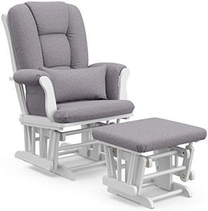 Storkcraft Tuscany Custom Glider and Ottoman with Free Lumbar Pillow (White/Slate Gray Swirl) - Cleanable Upholstered Comfort Rocking Nursery Chair with Ottoman