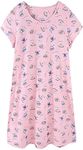 CHUNG Women Short Sleeved Soft Cotton Nightdress Ladies loose fit Nighties Animal Floral Print, Pink Cup, L