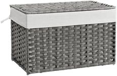 SONGMICS Laundry Basket, 105L Synthetic Rattan Storage Basket with Lid and Handles, Wicker, Foldable, Removable Liners, for Blankets, Clothes, Living Room, Bedroom, Laundry Room, Grey RST066G01
