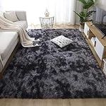 kinganda Area Rugs Clearance, 2'6''x6'6'' Soft Fluffy Large Shaggy Rug, Washable Non-Slip Furry Rugs, Comfy Nursery Carpet for Bedroom Livingroom Dorm Kids Room Indoor Home Decorative, Black Grey Rug