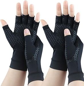 2 Pairs Copper Arthritis Gloves for Carpal Tunnel Pain Relief, Compression Gloves to Alleviate Hand Pain, Swelling, Fingerless Computer Typing Gloves for Rheumatoid, Tendonitis Women & Men (Medium)