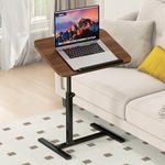 Adjustable Height C Shaped Side Table,360°Swivel Overbed Table,Top Tilting Laptop Stand Tray Tables with Wheels,Mobile Couch End Tables that Slide under, Rolling TV Coffee Table for Sofa/Bed (walnut)