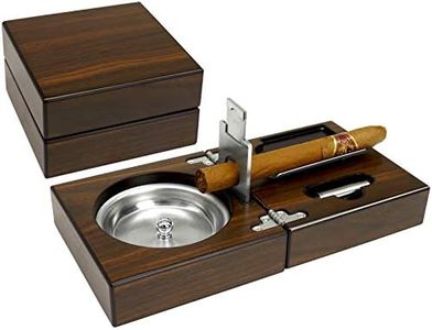 OYHBO Wooden Cigar Ashtray Set with Cigar Cutter and Punch - Foldable Travel Compact Cigar Holder Ashtray Collection Gift