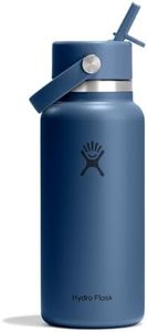 Hydro Flask Water Bottle - Insulated Stainless Steel - Wide Mouth Flex Straw Lid, Non Spill, Leakproof and Refillable in 32 Oz Harbor Blue