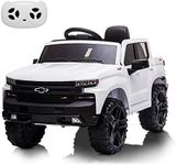 Ride on Truck with Remote Control for Kids, 12V Battery Powered Licensed Chevrolet Silverado GMC Ride On Car Toddler Electric Vehicles, MP3 Music,FM Radio,Spring Suspension, LED Light,White