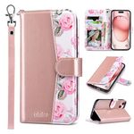 ULAK Compatible with iPhone 15 Case with Wallet, PU Leather Flip Cover with Card Holder Kickstand, Protective Purse Women Case for iPhone 15 2023 6.1 Inch (Rose Gold