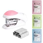 NEBURORA Mini Effortless Desktop Staplers with 400 Standard 26/6 Staples, 2-24 Sheet Capacity, Includes Built-in Staple Remover, Cute Stapler Gift for Student and Office Use, 3 Colors Options (Pink)