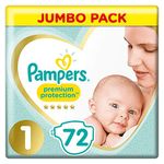 Pampers Premium Protection Size 1, 72 Nappies, 2-5kg, Jumbo Pack