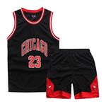 Geek UP Kids Boys Basketball Jersey Outfit, 2-Piece Basketball Performance Tank Top and Shorts Set, Basketball Kit Sport T-Shirt for Children (14-16 Years, Black)