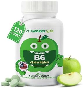 VitaWorks Vitamin B6 for Kids Chewable Tablets, 20mg Pyridoxine HCl, Green Apple Flavor, Vegan, Gluten Free, Non-GMO, Supports Nerve Function, 120 Chewables