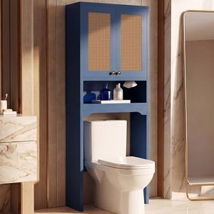 OMCPET Over the Toilet Storage Cabinet with Rattan Doors, Blue
