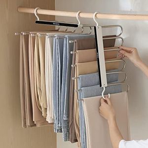 Adjustable Pants Hangers, 6 in 1 Non-Slip Foldable Closet Hangers, Space Saving Multi-Functional Trouser Rack for Trousers Clothes Scarf Tie Belt (One Pack)