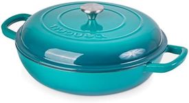 Shallow Cast Iron Casserole with Lid – Non Stick Dutch Oven Pot, Oven Safe up to 500° F – Sturdy Ovenproof Stockpot Cookware – Enamelled Cooking Pot – Teal, 5-Quart, 32cm – by Nuovva