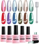 AIMEILI Magnetic Gel Nail Polish Set with Magnetic Stick, 6pcs Moonlight Ceramic Cat Eye Gel Nail Varnish UV LED Nail Art Manicure Pedicure, Easy to Apply 8ml - Gift Kit 60