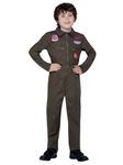 Smiffys Top Gun Costume, Kids Khaki Jumpsuit, Official Top Gun License Outfit with Top Gun Badge Details, Working Zip Up Front & Applique Badges, Official Top Gun Halloween Fancy Dress