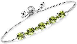 Gem Stone King 925 Sterling Silver Green Peridot Tennis Bracelet For Women (3.03 Cttw, Gemstone Birthstone, Fully Adjustable Up to 9 Inch), One Size, Sterling Silver, Peridot