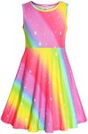 JESKIDS Little Girls Dress Sleeveless Shiny Sparkly Casual Toddle Twirl Dresses Rainbow Neon 6-7 Years