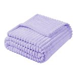 Vessia Flannel Fleece Throw Blanket for Couch,Sofa,Bed, 300GSM Striped Lavender Blanket Throw for Adults and Kids, Super Soft Warm Cozy Lightweight Ribbed Lilac Throw for All-Season(Light Purple)