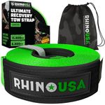 Rhino USA Recovery Tow Strap (7.6 cm x 6.1 m) - 13,600 kg Break Strength - Emergency Recovery Strap Tow Rope for Truck, UTV, ATV & More - Heavy Duty Towing Strap for Offroad 4X4 Use - Green