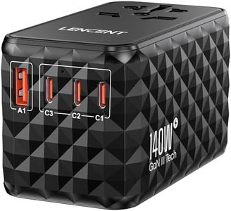 LENCENT 140W International Travel Adapter, GaN Universal Travel Adapter with 1 USB-A & 3 Type C Power Adapter, Fast Charger for Phone,Laptops, Worldwide Plug Adapter for USA/UK/EU/AUS, Black