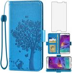 Asuwish Compatible with Samsung Galaxy Note 4 Wallet Case and Tempered Glass Screen Protector Flip Wrist Strap Card Holder Cell Phone Cover for Glaxay Note4 Gaxaly N910A Not Notes Four Women Men Blue