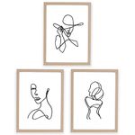 ArtbyHannah 11x14 Inch Framed Minimalist Wall Art Decor with Decorative Abstract Woman's Body Shape Line Picture Set for Room Decor, Set of 3, Natural Frames