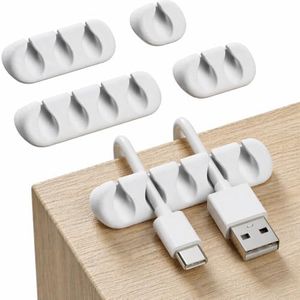 GLUIT Adhesive Desktop Cable Organizer Versatile Cord Holders Wire Clips and Cable Holder Cord Organizer for Desk Table Accessories Office Spaces New White 5 Pack