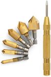 COMOWARE Countersink Drill Bit Set- 7 Pcs Counter Sinker Drill Bits for Wood, Quick Change, 1/4'' Hex Shank, High Speed Steel, 5 Flute 90 Degree Center Punch Tool, 1/4''-3/4''