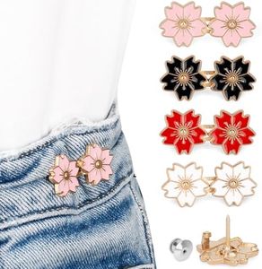 TOOVREN Pant Waist Tightener - Jean Button Tightener, No Sew & No Tools, Adjustable Instant Button Pins 4 Sets, Cherry Blossoms