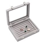 Novadeal 7 Slots Velvet Glass Rings Earrings Jewellery Display Storage Box Holder Organiser Tray Case