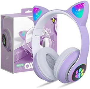 Wireless Headphones for Kids,Cat Ear LED Light Up Bluetooth Kids Headphones with Microphone for School/Travel/Sports/Gaming/Gifts/Christmas (Purple)