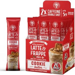 The Frozen Bean - Cookie Butter Frappe & Latte Instant Mix with Arabica Coffee, Double Caffiene, Low Sugar - for Hot, Iced, or Frappuccino-Style Blended Drinks - (20) 0.53oz Single Serve Sticks