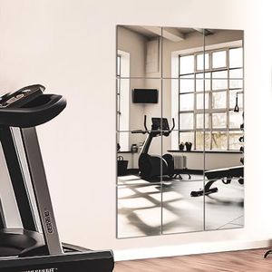 TRAHOME Wall Mirror Tiles, 14"x12"x12PCS Full Length Home Gym Mirror for Garage, Bedroom, Living Room, Over The Door