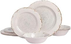 Gibson Studio 12 Piece Melamine Mauna Dinnerware Set, Ice Rustic