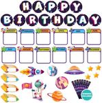 Decorably 93Pcs Space Birthday Board Classroom Decor with Accompanying Borders - Birthday Chart for Classroom, Happy Birthday Bulletin Board, Space Bulletin Board Paper, Birthday Board Decorations