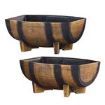 Rustic Half Barrel Planters - Set of 2, Weather Resistant Decorative Accent with Removable Drain Screen