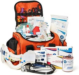 Scherber First Responder Fully-Stocked Large Professional Essentials EMT/EMS Trauma Kit | HSA/FSA Approved | Reflective Bag w/8 Zippered Pockets & Compartments & 250+ First Aid Supplies (Orange)