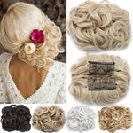 Short Messy Curly Dish Hair Bun Extension Easy Stretch hair Combs Clip in Ponytail Extension Scrunchie Chignon Tray Ponytail Hairpieces Bleach Blonde