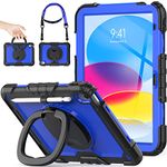 SEYMAC stock Case for iPad 10th Generation 2022, [Full-Body][Shock Proof] Case with 360 Degree Handle Ring Folding Stand Case for iPad 10th Gen 10.9 Inch (Blue+Black)