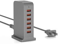 VPSUN USB Charger 6 Port 50W Multi USB Tower Charging Station for Multiple Devices iPhone 15/14/14 Pro/14 Pro Max/13 Pro/13 Pro Max/Android/Samsung/Tablet,etc (Gray, 50W)