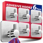 Menz Self Adhesive Hooks, Set of 6 – Stick on Hooks Stainless Steel, Strong Sticky Hooks for Hanging Towels, Bathroom Towel Hooks, Tea Towel Hooks